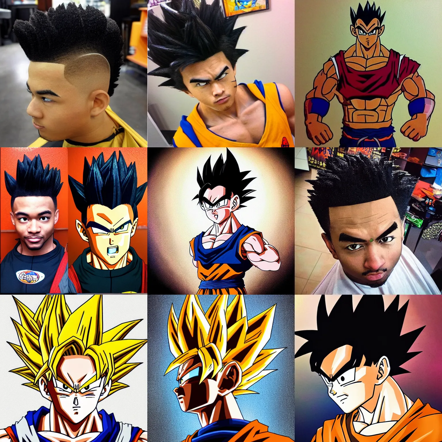 Image similar to dragon ball z goku with a hightop fade