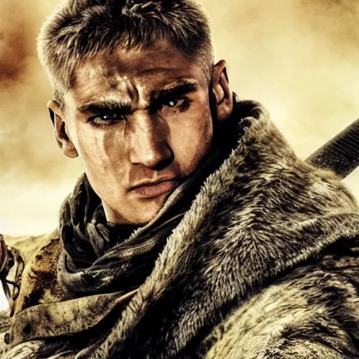 Image similar to xqc as a warlord in mad max fury road, 4k, high detail, high-resolution photograph, professional photography, ultra-detail