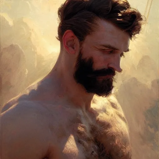 Image similar to detailed cinematic wide shot of muscular attractive masculine sea captain man beard slim face symettrical face clean skin blue eyes white hair, ultra realistic, spring light, painting by gaston bussiere, craig mullins, j. c. leyendecker