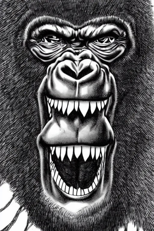Image similar to smiling gorilla in kentaro miura art style