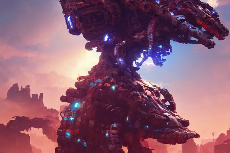 Image similar to snapmaw machine mecanical creature robot of horizon forbidden west horizon zero dawn bioluminiscence global illumination ray tracing hdr fanart arstation by ian pesty and alena aenami artworks in 4 k