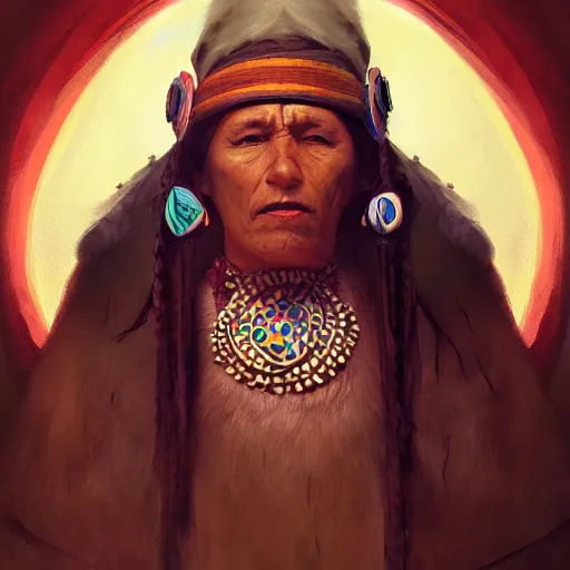 Prompt: portrait of the shaman in the style by Mandy Jurgens