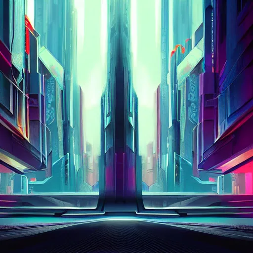 Image similar to matte painting of the sacred geometry of cyberpunk, brilliant colors, HD