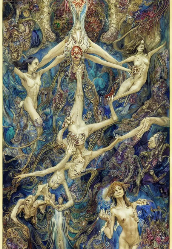 Prompt: simplicity, elegant, colorful blue djinn bodies and bones radiating from fractal, orchids, flowers, mandala, white bones, by h. r. giger and esao andrews and maria sibylla merian eugene delacroix, gustave dore, thomas moran, pop art, chiaroscuro, biopunk, art nouveau