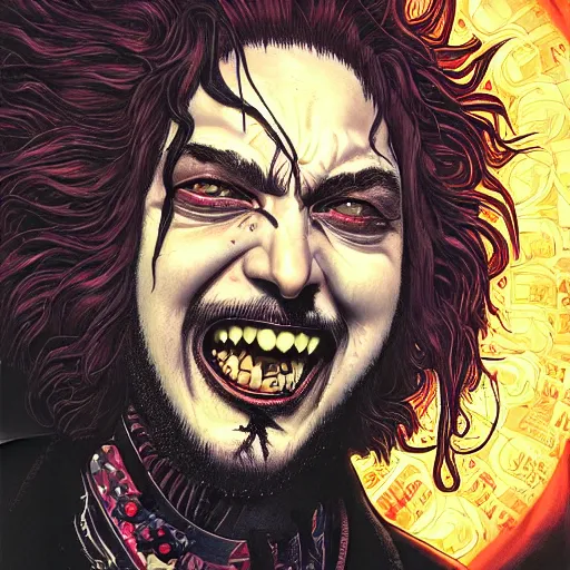 Image similar to portrait closeup of crazy post malone as vampire, symmetrical, by yoichi hatakenaka, masamune shirow, josan gonzales and dan mumford, ayami kojima, takato yamamoto, barclay shaw, karol bak, yukito kishiro