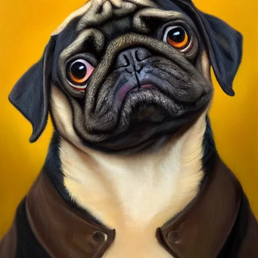 Image similar to oil painting, a chad pug, intricate, masterpiece, artstation, stunning
