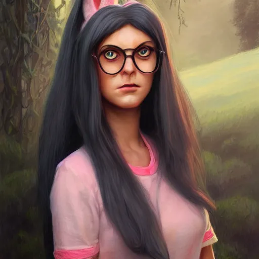 Image similar to beautiful hyperrealistic detailed matte portrait painting of louise belcher, by andreas rocha and john howe, and martin johnson