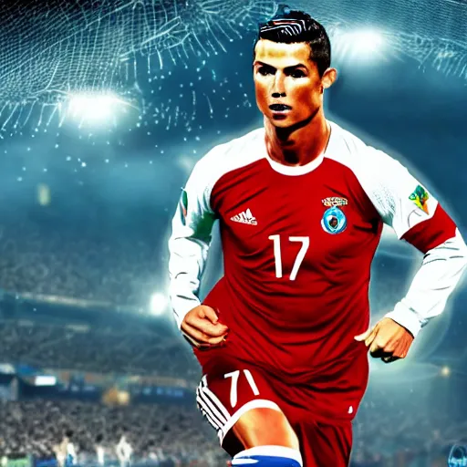 Prompt: Cristiano Ronaldo in a football jersey of Kazakh National Football Team. Realistic.
