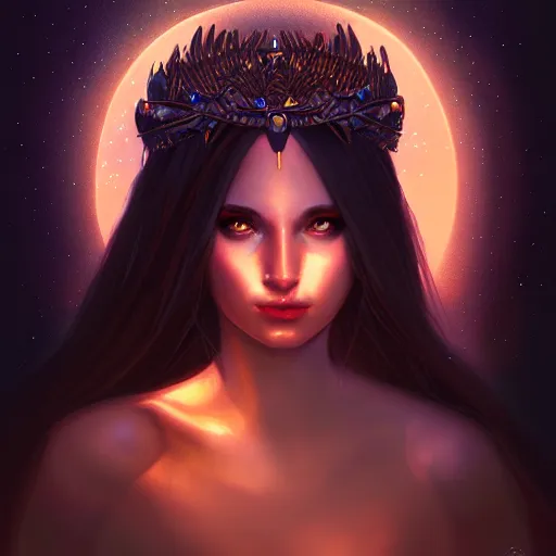 Image similar to Goddess of the night, highly detailed, digital painting, artstation, concept art, soft light, sharp focus, illustration