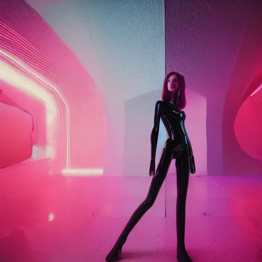 Prompt: long Shot of psychedelic Black widow standing in mysterious chromatic astral temple , stylish, lsd, soft, vimeo, cinematic, artwork by WLOP