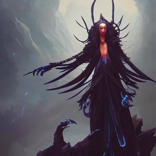 Image similar to character portrait of a modest robed dark raven angel with iridescent black raven wings, by Peter Mohrbacher, Mark Brooks, Jim Burns, Wadim Kashin, Greg Rutkowski, trending on Artstation