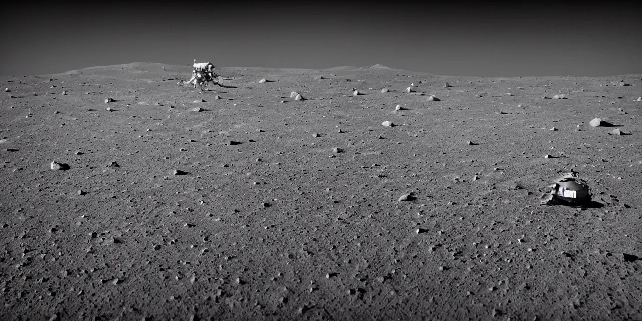 Image similar to ultrawide angle view from the surface of the moon, cinematic film still, film grain, looking up at tall white space, glowing landing lights on spaceship, stars and space in the background, fog and dust, full frame photography