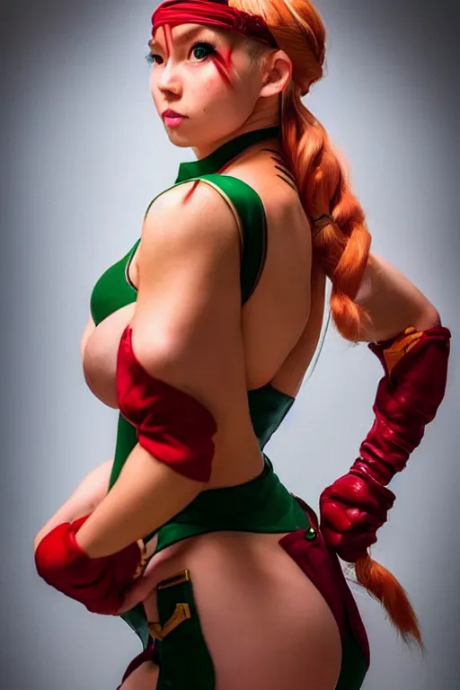 Image similar to cosplaying as cammy from street fighter, promo shoot, studio lighting, professional, by artgerm and alphonse mucha, trending on instagram