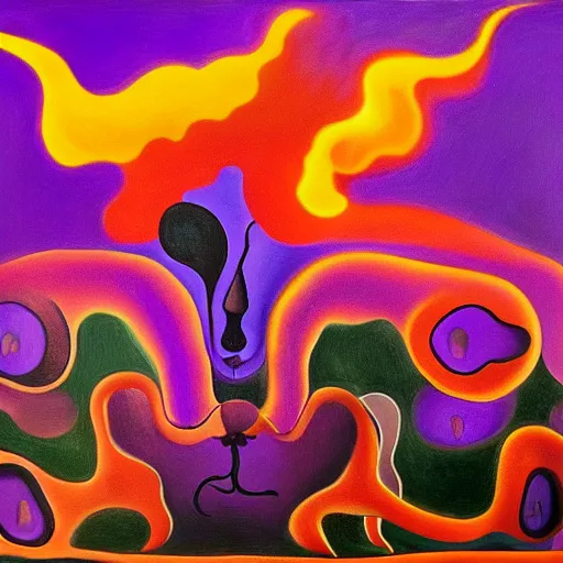 Image similar to a highly detailed painting of the purple hearts in flames, inspired by dali, matisse, klee, bosch, david hockney, trending on artstation, 4 k