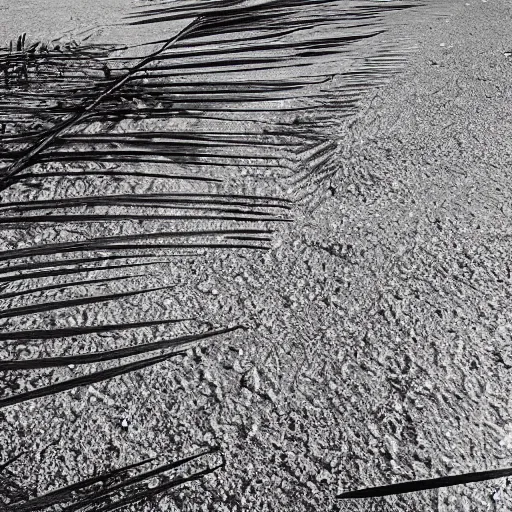 Prompt: palm leaves on the beach, color splash, blade runner