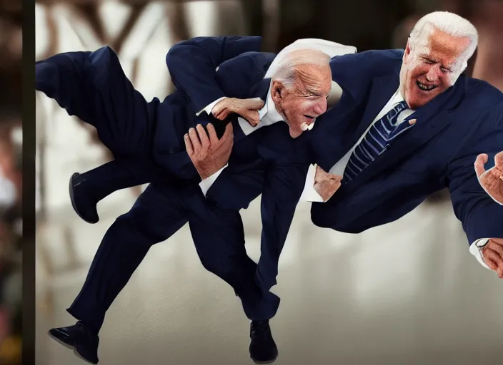 Image similar to Joe Biden kicks a fat man in the face, 8K, high quality render, highly detailed