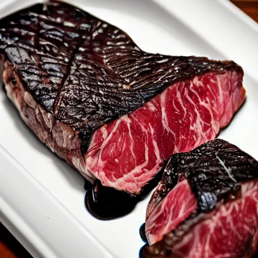 Image similar to skull plate wagyu steak perfect sear macro gourmet food photography