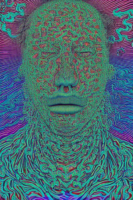 Image similar to man licks a tab of LSD acid on his tongue and experiences psychedelic hallucinations, screenprint by kawase hasui, alex grey and dan hillier, colorful flat surreal design, hd, 8k, artstation