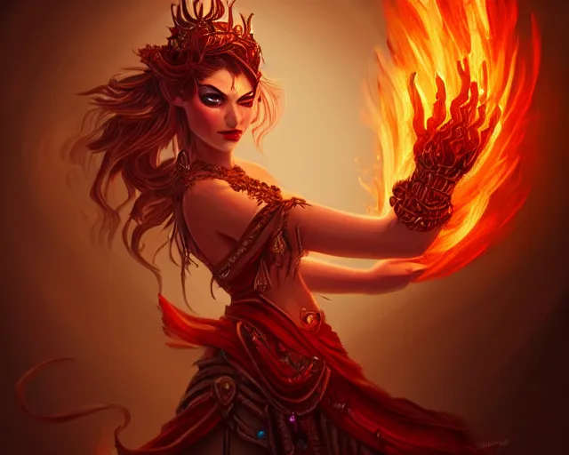 Image similar to fire dancer, deep focus, d & d, fantasy, intricate, elegant, highly detailed, digital painting, artstation, concept art, matte, sharp focus, illustration, hearthstone,