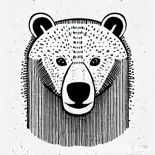 Image similar to book illustration of a wonderful polar bear, book illustration, monochromatic, white background