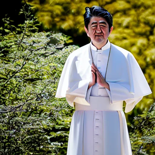 Prompt: shinzo abe is the new pope, ( sony a 7 r iv, symmetric balance, polarizing filter, photolab, lightroom, 4 k, dolby vision, photography award, vogue, perfect face )