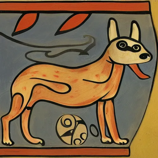 Prompt: greek vase painting depicting a dog squid hybrid monster.