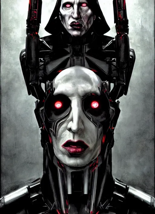 Image similar to marilyn manson as victor stone, full body concept, cyborg, borg, strogg, face of a man, terminator, flesh, quake strogg, doom demon, wolfenstein, monstrous, powerful, symmetry, symmetrical, concept art by ruan jia and greg rutkowski