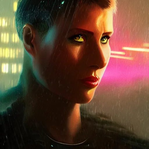 Image similar to portrait of a futuristic superhero, blade runner los angeles behind her, hd, 4k digital art, artstation