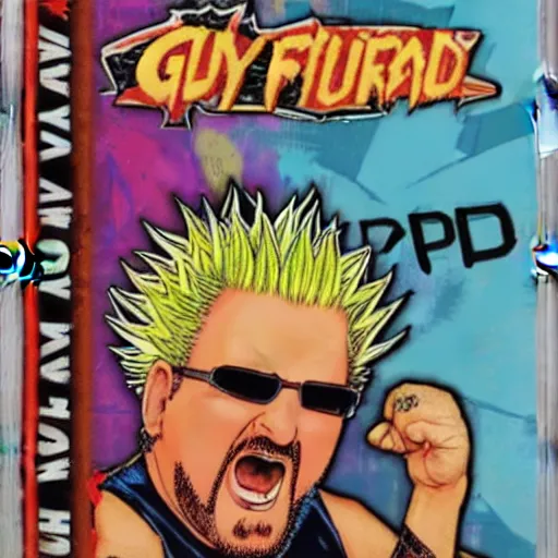 Image similar to guy fieri : backyard wrestling the video game 1 9 8 9 special tournament edition plus alpha featuring guy fieri for the nintendo genesis, game case, box art