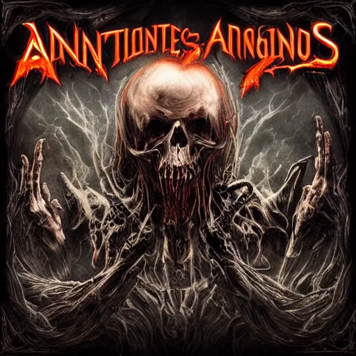 Prompt: among us video game among us death metal album cover in the style of death metal record cover