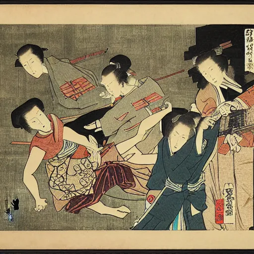 Image similar to Left 4 Dead 2 by Utagawa Kuniyoshi, woodblock print