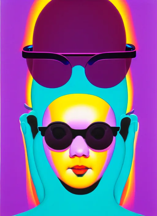 Image similar to cute girl with shades by shusei nagaoka, kaws, david rudnick, airbrush on canvas, pastell colours, cell shaded, 8 k