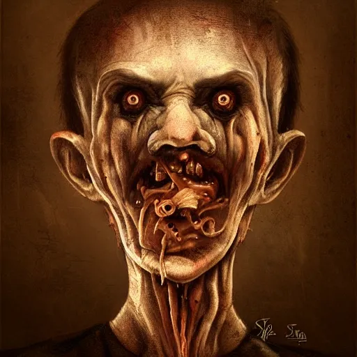 Image similar to a creepy butcher in the style of Anton Semenov, realistic painting, high definition, digital art, matte painting, very detailed, realistic