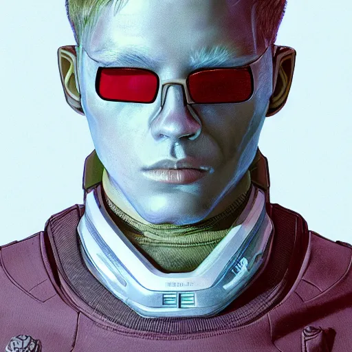 Image similar to Sci fi portrait of a young man by sergeant, moebius, and Thomas Scholes, high detail, trending on artstation