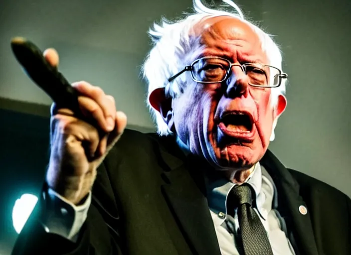 Image similar to publicity photo still of bernie sanders in a death metal band playing live on stage, 8 k, live concert lighting, mid shot