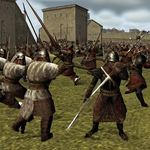 Prompt: mount and blade game war scene