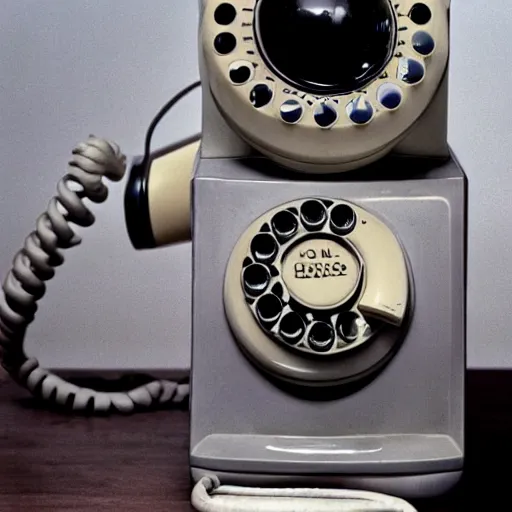 Image similar to a telephone has learned how to use itself and call other telephones, 1 9 7 8, high detail, depth, eerie, stanley kubrick movie still