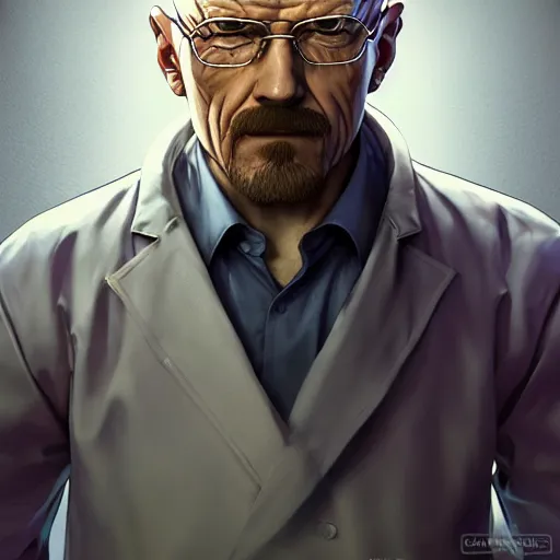 Image similar to walter white as a street fighter character, cg animation, capcom, realistic, character select portrait, by artgerm, greg rutkowski, alphonse mucha, 3 d