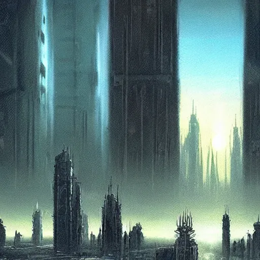 Image similar to highly detailed concept art of alien first contact, cityscape, beksinski style painting