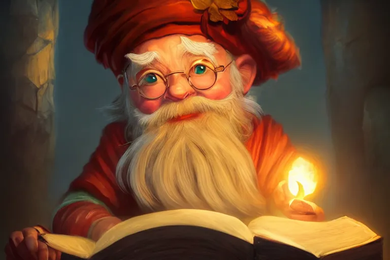 Image similar to legendary elegant gnome merchant reading book,, highly detailed, d & d, fantasy, highly detailed, digital painting, trending on artstation, concept art, sharp focus, illustration, global illumination, ray tracing, realistic shaded, art by artgerm and greg rutkowski and fuji choko and viktoria gavrilenko and hoang lap