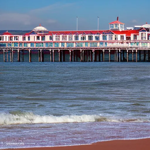 Image similar to close up of paignton pier, cinematographic shot,