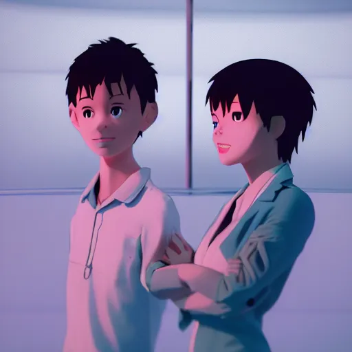 Image similar to dreams of a better life for me and shinji ikari, in the style of jamie hewlett and riyoko ikeda, octane render