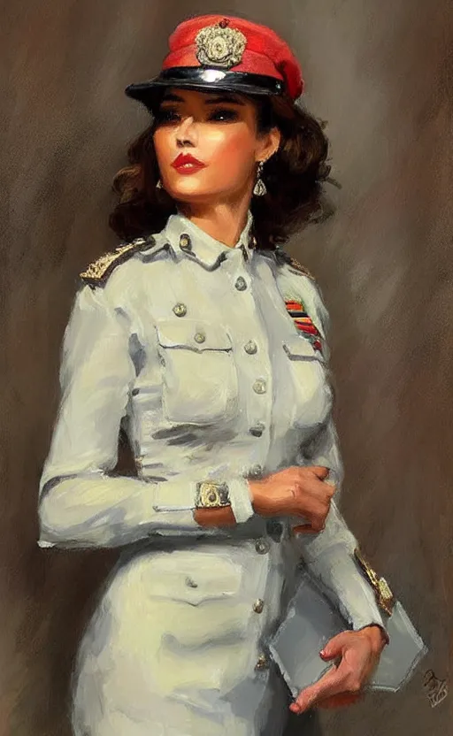 Image similar to Elegant lady in police uniform. By Konstantin Razumov, highly detailded