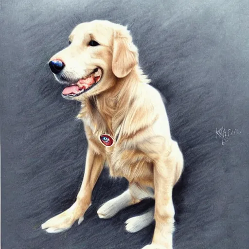 Image similar to beautiful pencil drawing of a golden retriever with karim benzema - - width 1 0 2 4