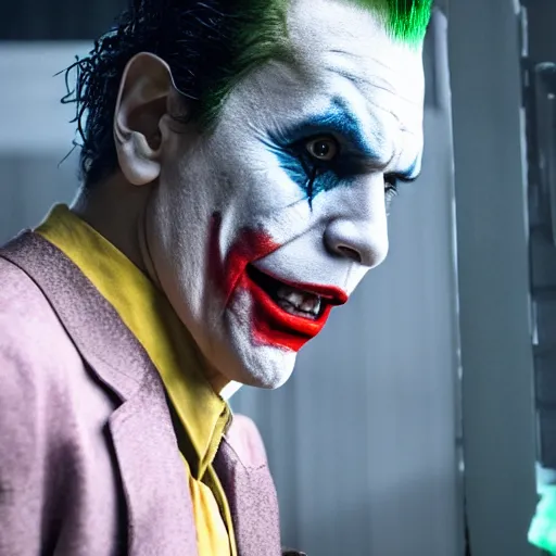 Image similar to stunning awe inspiring john leguizamo as the joker movie still 8 k hdr atmospheric lighting