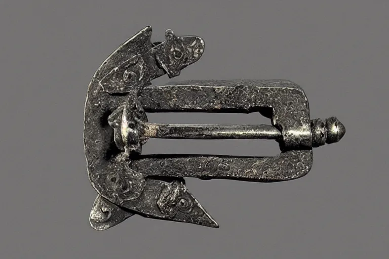 Prompt: “viking age fibula found from Birka in Borre style”