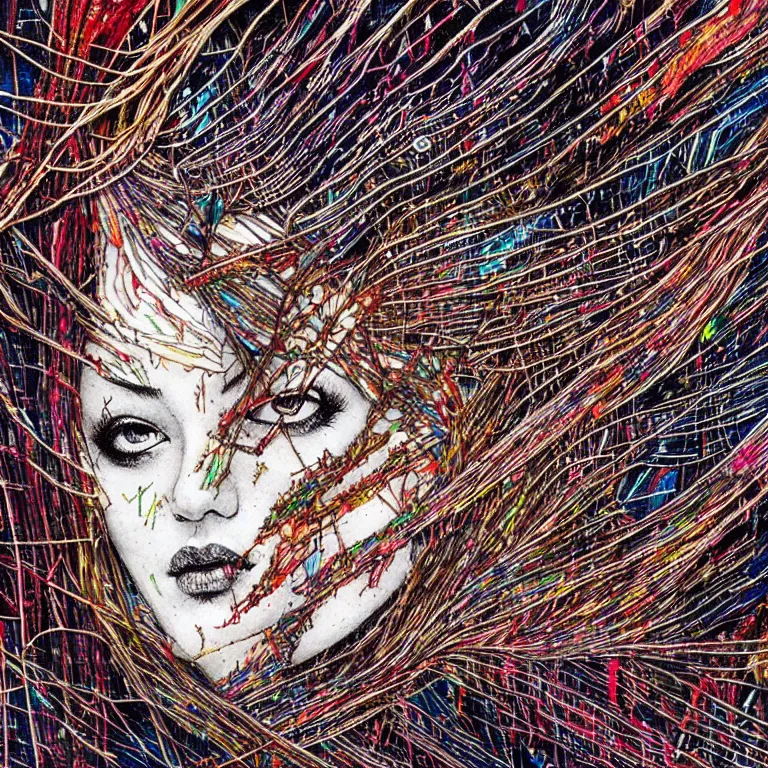 Image similar to nights falling wind is blowwing snow is pilling concept art in style of el anatsui and carne griffiths artwork by xsullo