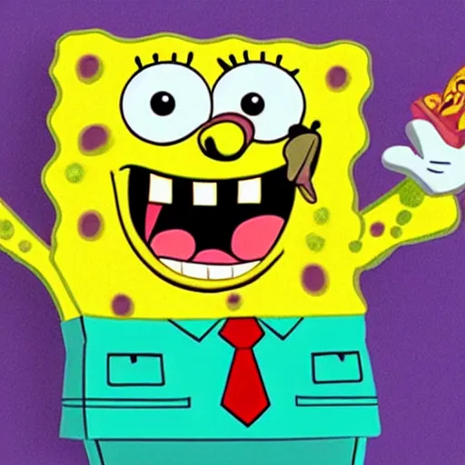 Image similar to spongebob squarepants, evil, sharp teeth, bad teeth, angry, horror, dramatic