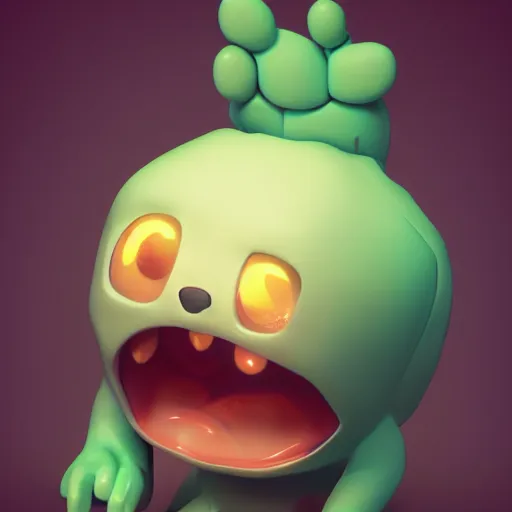 Prompt: 3 d render of funny cute little monster by artgerm and beeple, soft lighting, solid background,