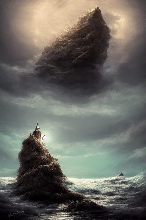 Prompt: digital matte fantasy dreamy seascape rocks waves moonlight, artstation, behance, 8 k by alexander jansson